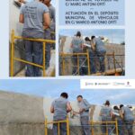 EL ALUMNADO DE ALBAÑILERÍA REALIZA LOS TRABAJOS DE ENFOSCADO Y LUCIDO DEL MURO EXTERIOR DEL DEPÓSITO MUNICIPAL DE VEHÍCULOS